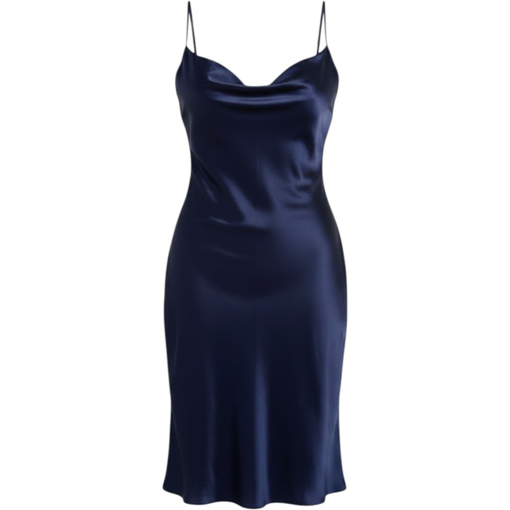 Y2K Bebe Slip Dress XL Navy Blue Cowl Neck Satin Midi Cocktail